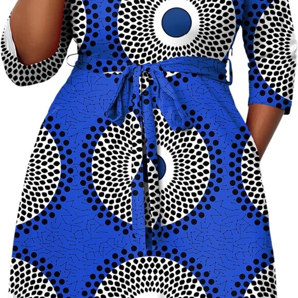 Plus Size Midi Dress for Women - Printing Summer Dresses for Wedding Guest Cockt - Picture 6 of 9